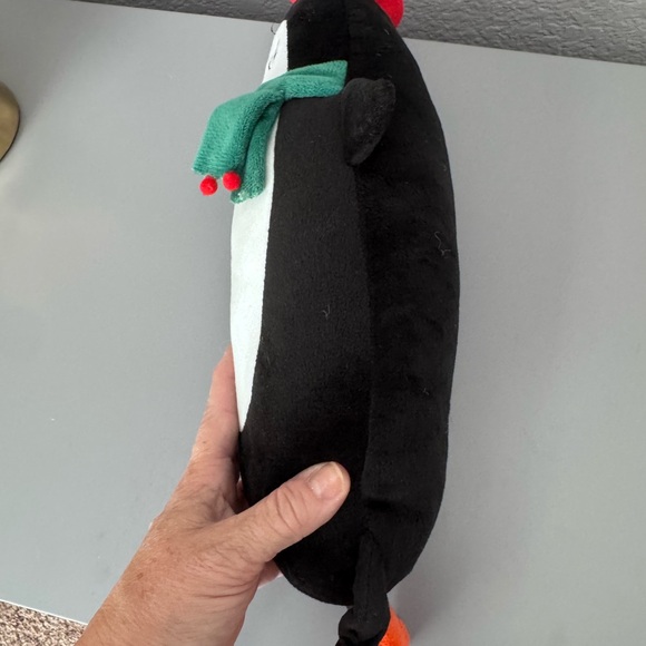 PET DOG Black White Penguin Plush Toy with Red Hat and Green Scarf.  New No Tags - Picture 3 of 6